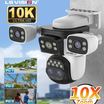 LS VISION 35MP Tre Schermi WiFi Telecamera di Sicurezza Esterna PTZ 10X Zoom Ottico Telecamere Auto Tracking CCTV Telecamera di sorveglianza