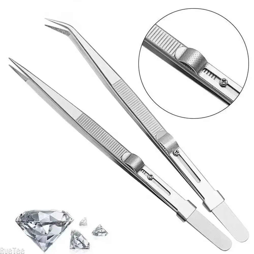 Tweezers Adjustable Stainless Steel Diamond Jewelry Clips Slide Lock Antistatic Tweezer Tool for Electronic Hand Tools with precision tweezers,tweezer tool,esd anti static tweezers