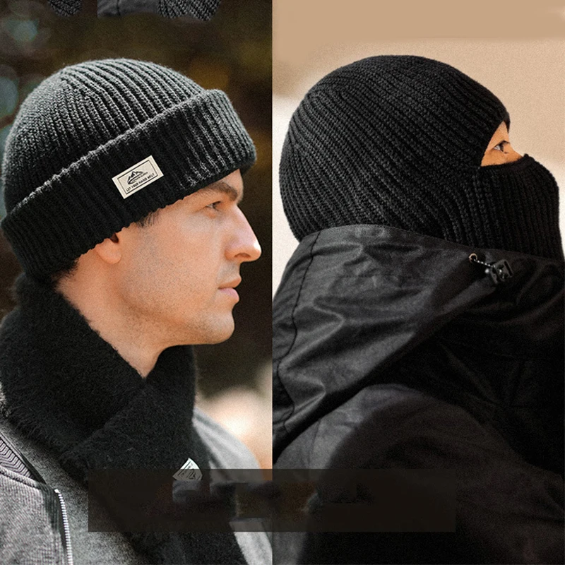 2 In 1 Full Face Cover Mask Beanie Men Winter Balaclava Hat Ski Bonnet Outdoor Cycling Earmuffs Cap Knitted Headgear