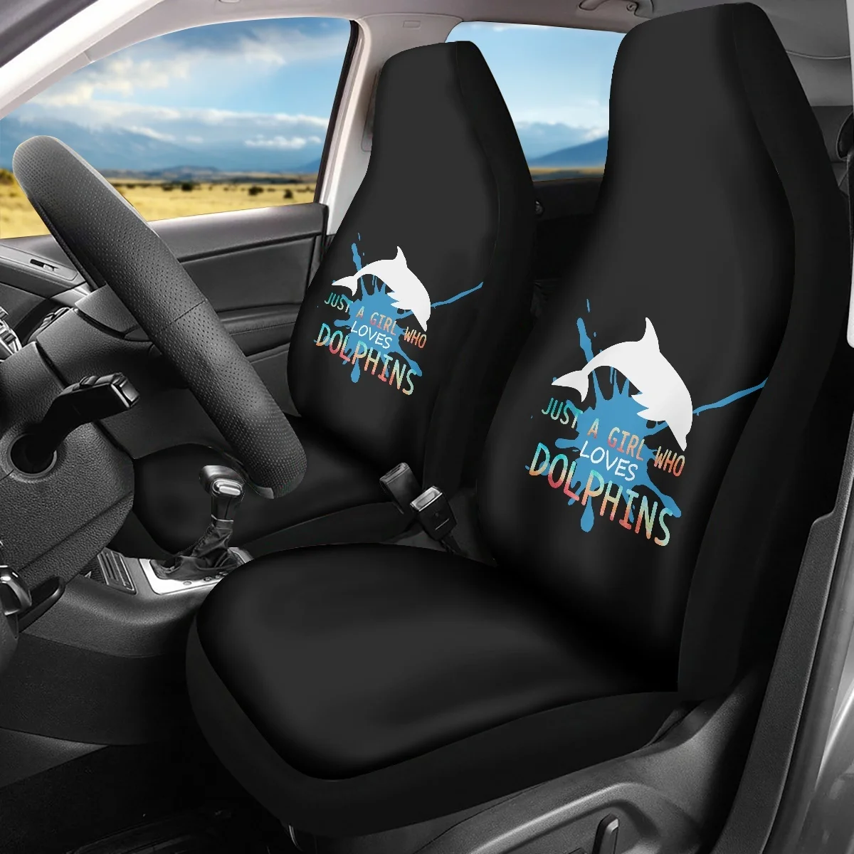 Instantarts Just A Girls Who Love Dolphins Print 2 Pz/Set Universal Car For Dolphins Lovers Car Protector Coprisedili Per Veicoli