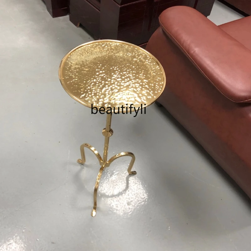

Minimalist round Side Table Tea Table Living Room Creative Double-Layer Coffee Table Simple and Light Luxury Hammer Pattern