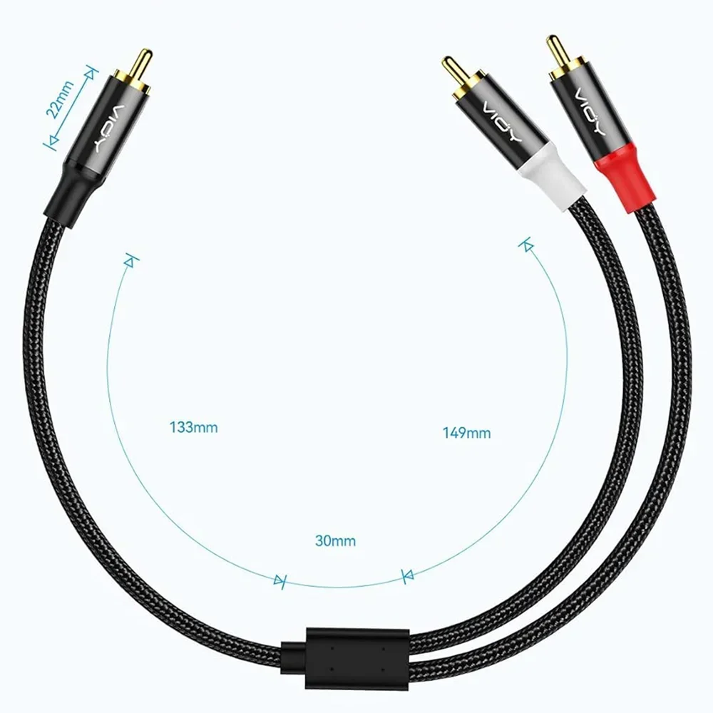 RCA Y-Adapter Subwoofer Cable Double Shielding 1RCA Male To 2RCA Male Stereo Audio Cable for Subwoofer DVD TV Amp Home Theater