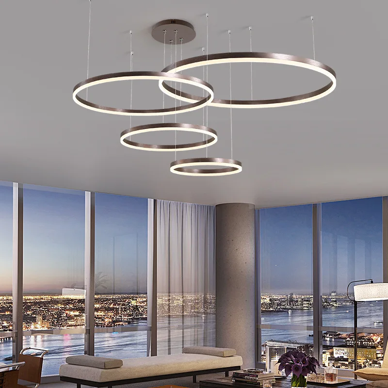 Modern Round Ring Led Pendant Lamp Dimmable Black Gold Brown for Bedroom Living Dining Room Hanging Home Decor Lusters Luminaire 4