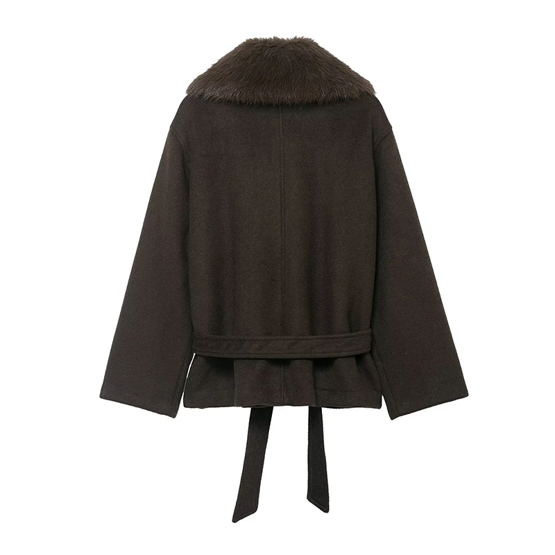 Women's Jacket Autumn Winter 2025 New Fashion Faux Fur Lapel Jackets Women Coat Casual Long Sleeve Belt New Outerwear