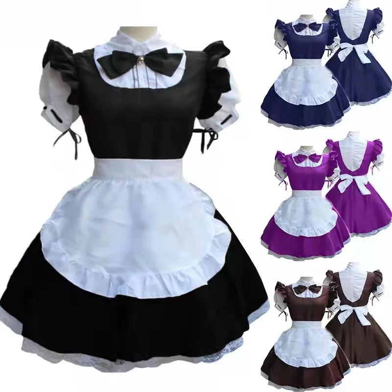 Cosplay Anime Bow Maid Lolita Dress Manica Corta Colorblock Lace Trim Scamiciato Outfit Halloween Outfit Plus Size 5Xl