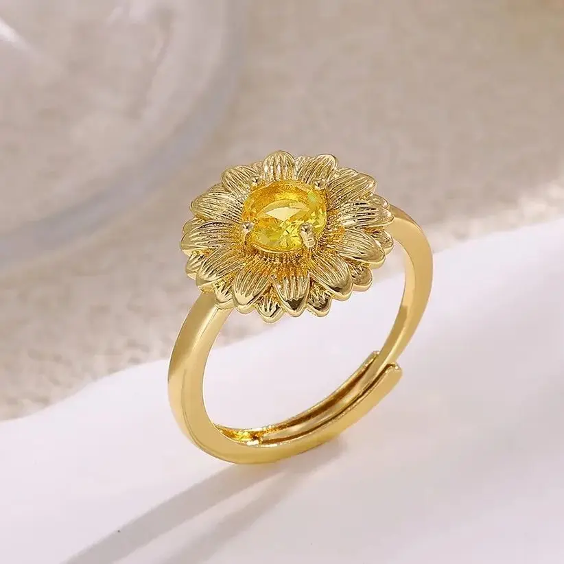 Luxury Zircon Sunflower Rings for Women