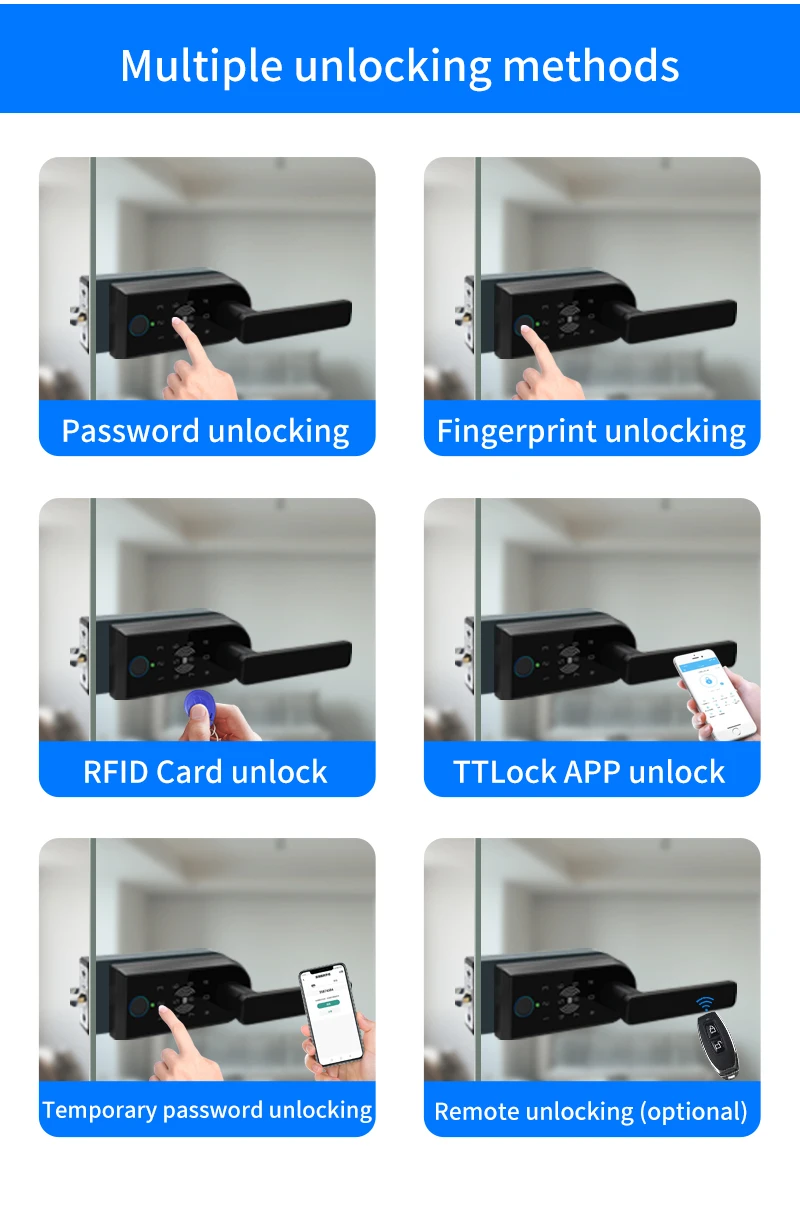 Glass Door Smart Handle Lock Single Open PartitionWith Fingerprint Key Password