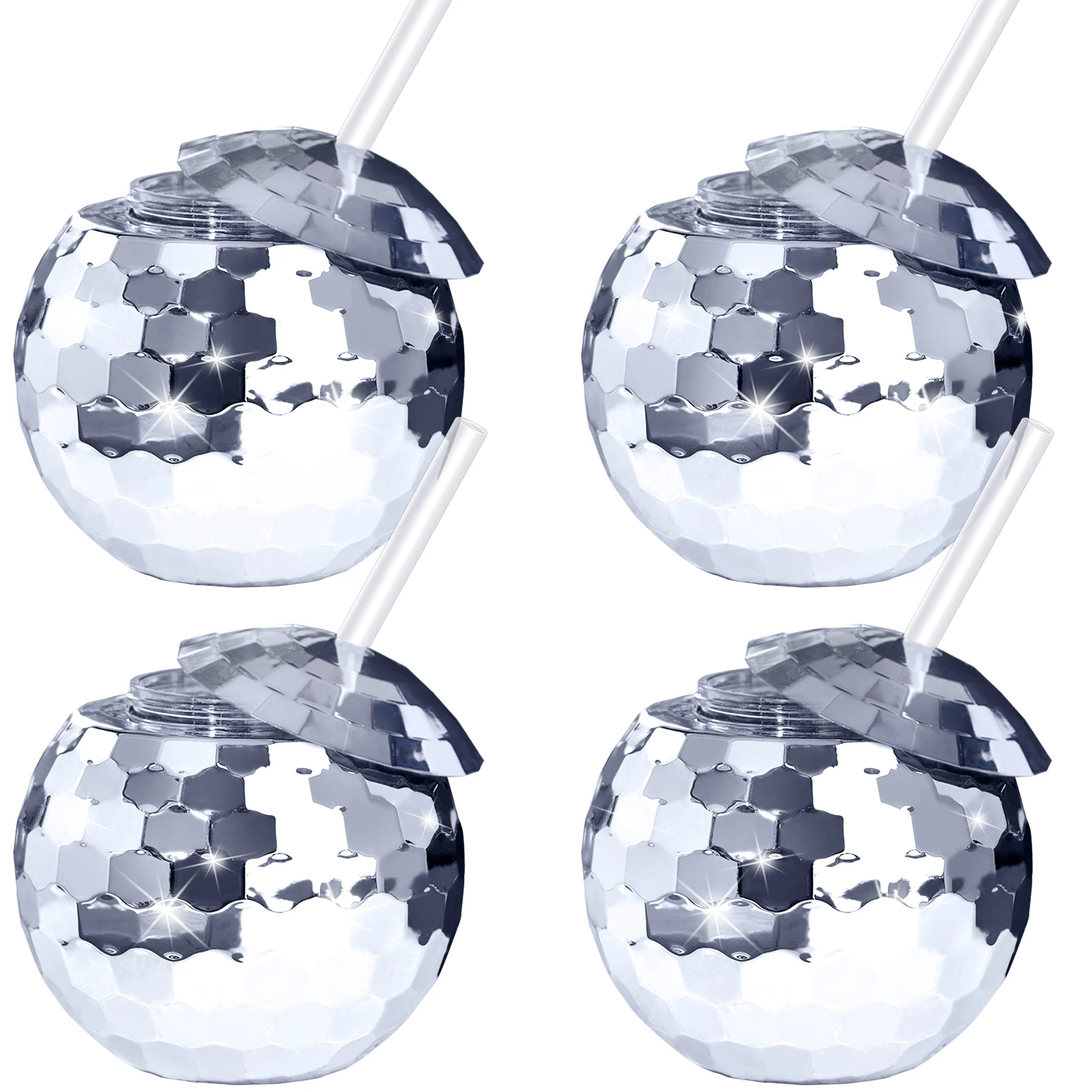 4pcs glass cup flashing plastic cup Unique Disco Ball Cups Flash Cocktail Cup Nightclub Bar Party Flashlight Straw Wine Glass Drinking Syrup Tea Bottle