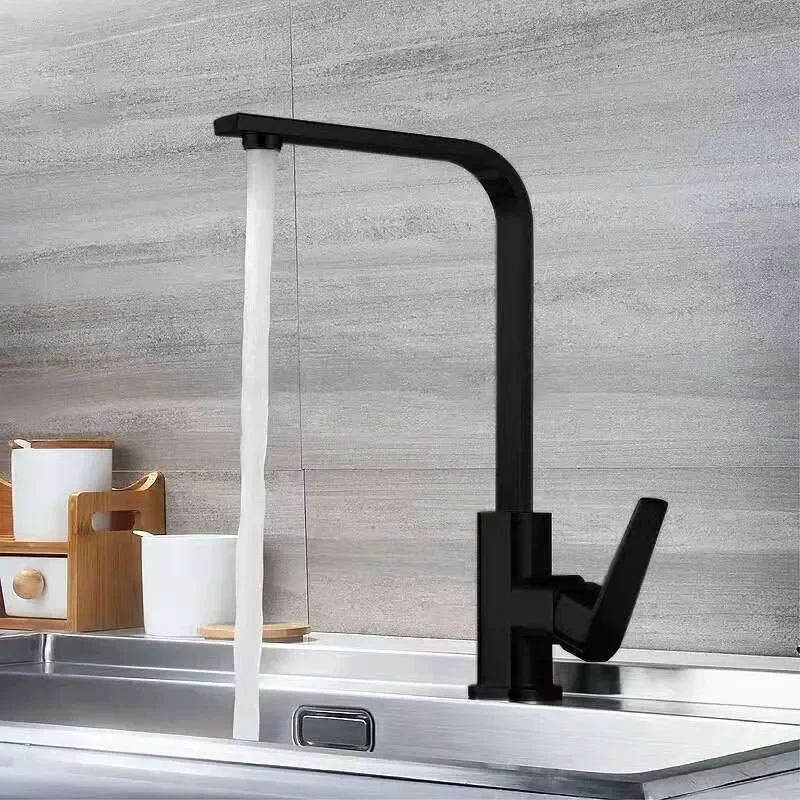 Black Square Kitchen Faucet Chorme Hot And Cold Kitchen Sink Tap 360 Degree Rotation Mixer Deck Mounted Water Tap 1