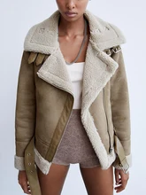  KBAT 2022 Winter Women Faux Shearling Jackets Sheepskin Fake Leather Jackets Coat Lady Thick Warm Suede Lambs Short Brown Coats 