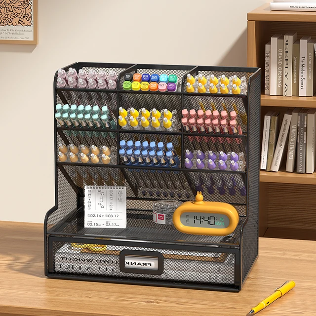 Desk Organizer Mesh Desktop Office Supplies Pen Holder Stationery Holder with 9 Compartments and 1 Drawer for Office Home School 1