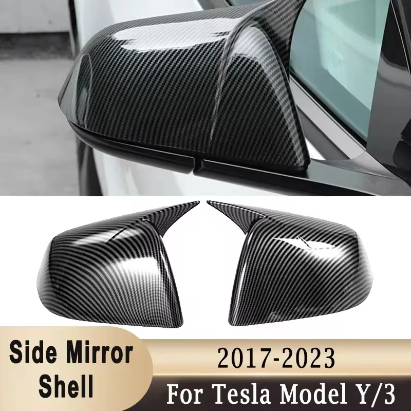 Exterior Rearview Side Mirror Housing Shell Cap Carbon Fiber Pattern Gloss Black Side Door Mirror Cover for Tesla Model Y 3 rearview mirror cover carbon fiber mirror cover