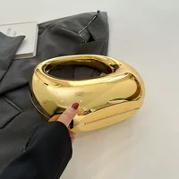 MOODS Golden Evening Handbag For Women PVC Wrist Bag Dinner Party Wedding Round Handle Clutch Purse 2024 Luxury Designer Handbag - Image 2