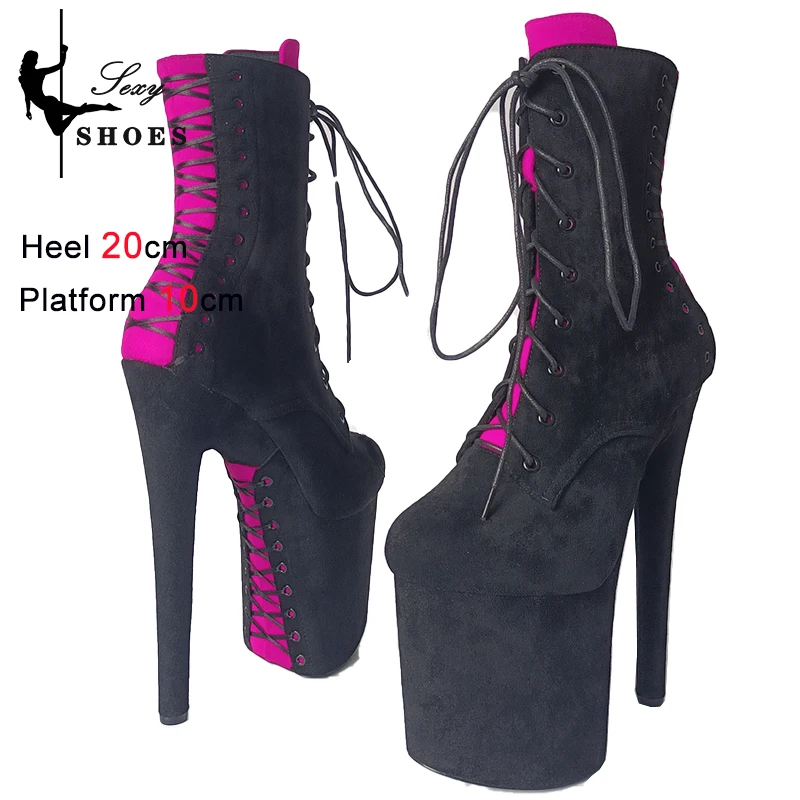 New Women's Ankle Boots Mixed Colors Thin Heels Suede Platform Pole Dancing Boots 8 Inch High-heeled Strappy T-show Model Shoes