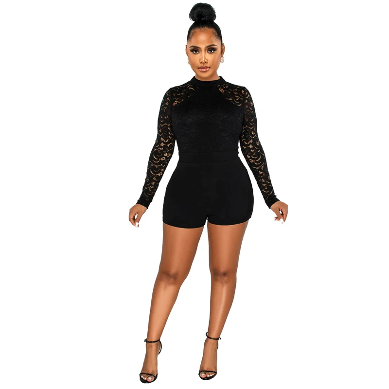 

Summer Autumn 2023 New Girls Rompers Solid Color Lace Long Sleeve Shorts Jumpsuit For African Women Casual Streetwear Jumpsuit