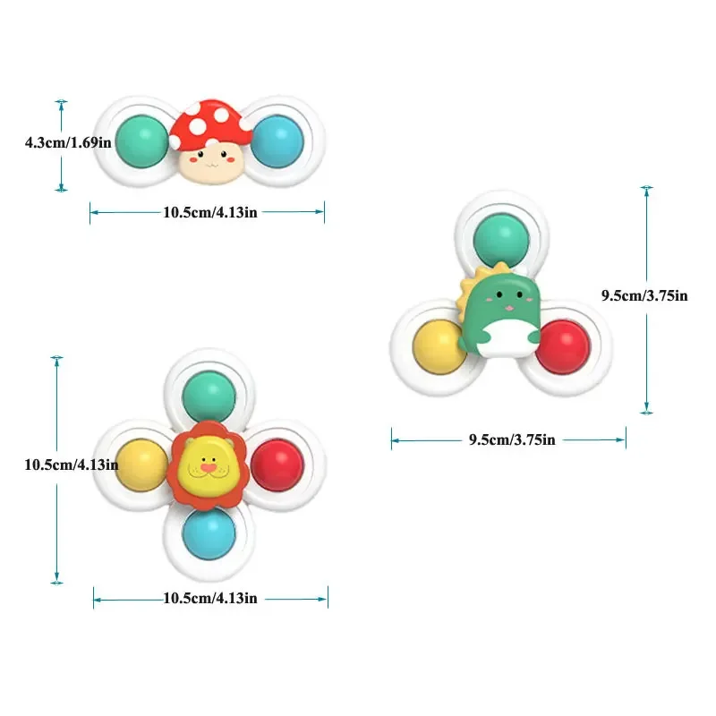 3PC Set Suction Cup Spinning Cartoon Animal Spinner Toys For Kids Window Baby High Chair Table Travel Bath Toy for Children Gift