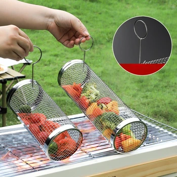 Cestino per griglia per barbecue Cestino per gabbie per barbecue portatile in acciaio inossidabile Cestino da campeggio Picnic per pentole Baske per griglia rotonda per esterni 1