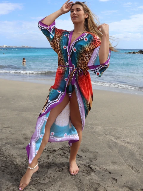 Leopard Beach Dress 2023 Bikini Cover Up Print Bathing Suit Women Kimono  Plus Size Tunic Sexy Long Sleeve Swimwear Cover-Ups - AliExpress