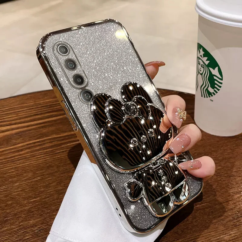 Rabbit Makeup Mirror Plating Phone Holder Case Cover