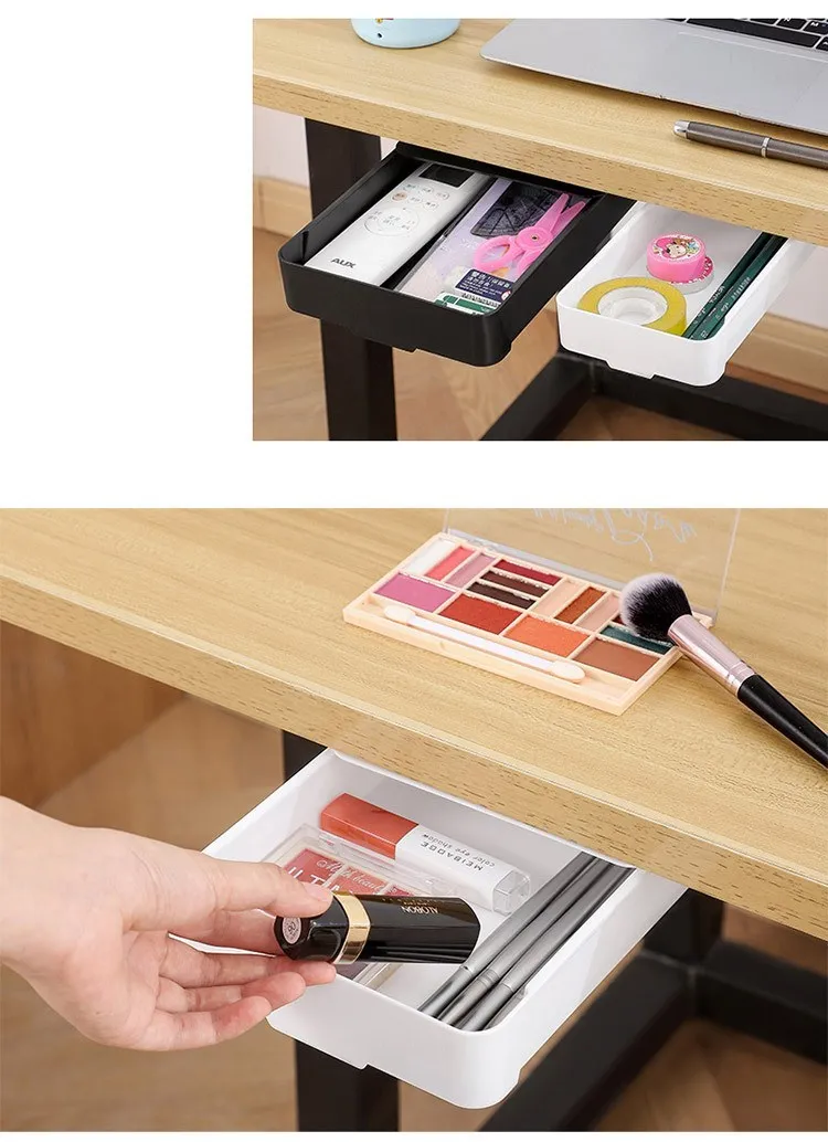 Description Picture 6 of itemUnder The Desk Drawer Type Storage Box Desktop Organizer Office Desk Student Stationery Box Invisible drawer organizer