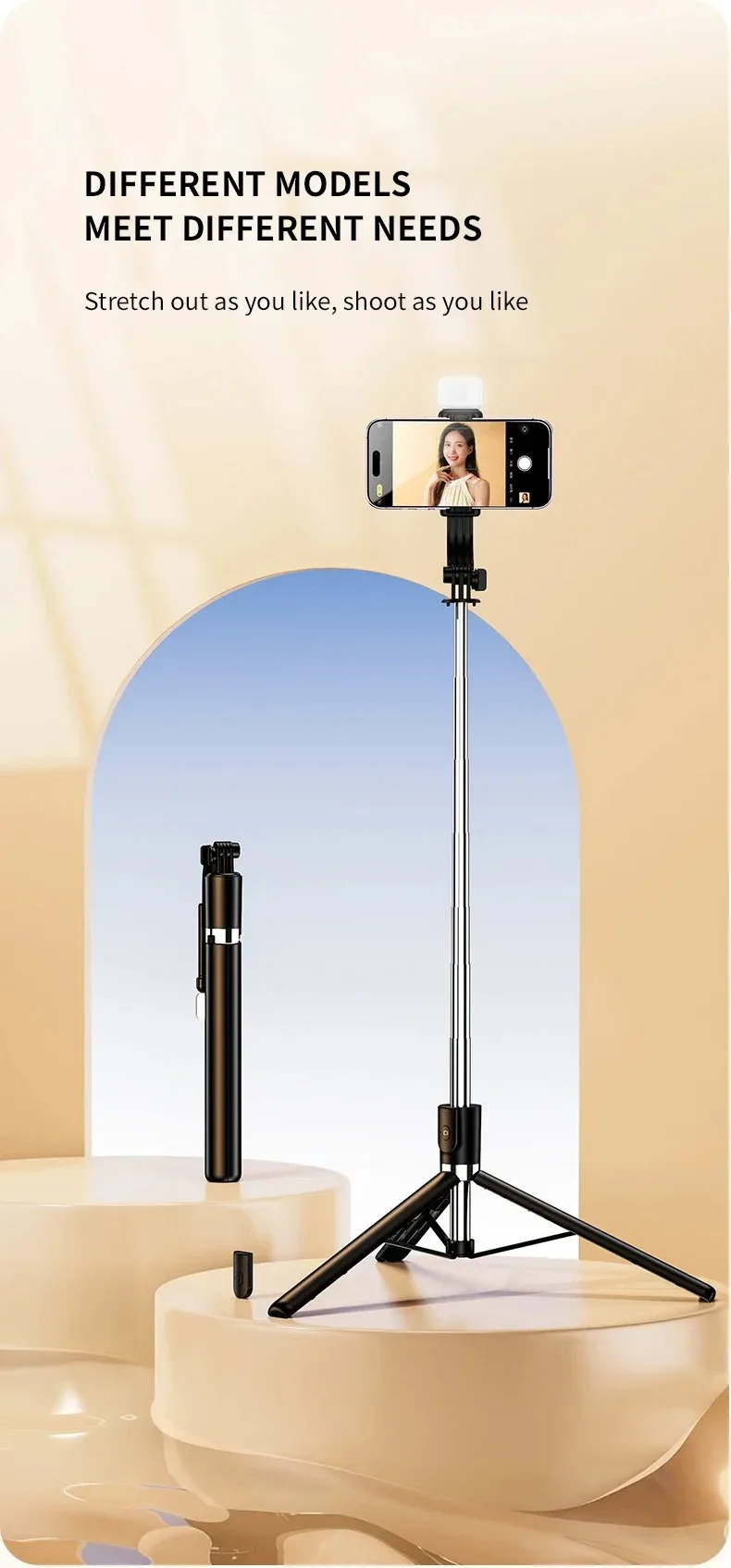 Selfie Stick 1700mm Ultra Long Stretch Portable Phone Holder Bluetooth Remote With Fill light Tripod Stand For Live Broadcas