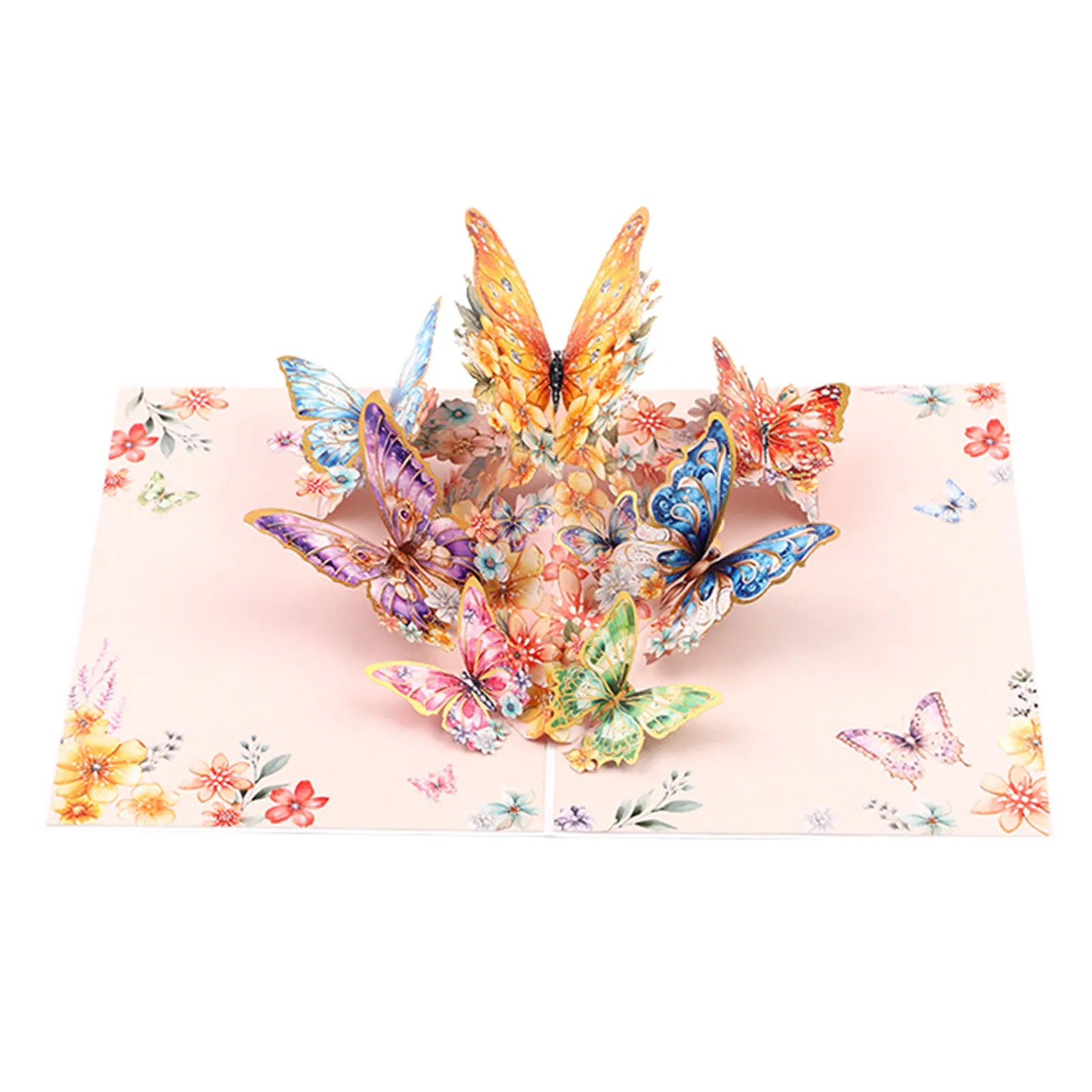 3D Butterfly Flowers Pop Up Greeting Cards Valentine's Day Hot Stamped Wedding Birthday Invitation Greeting,Paper Card Envelop