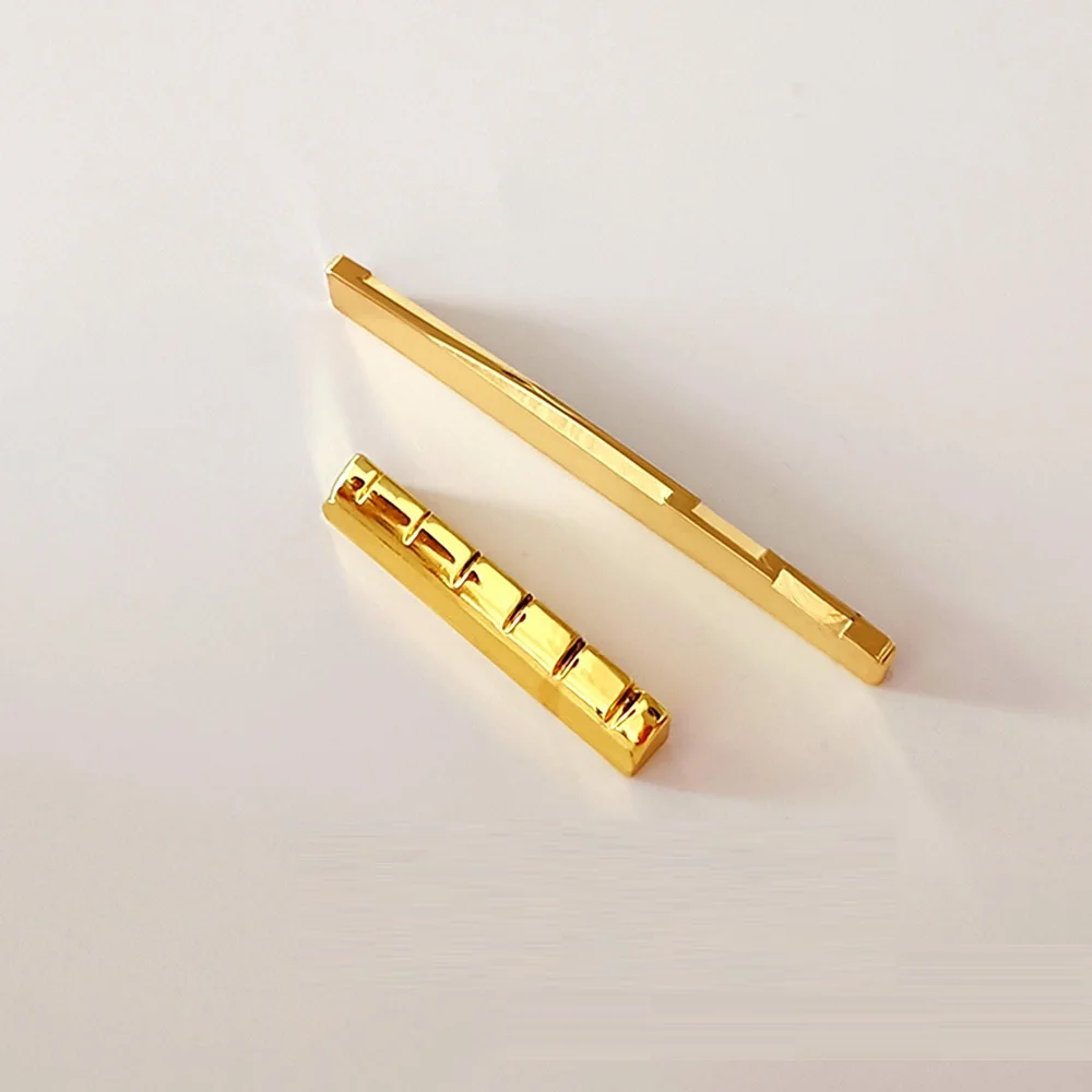 

1 Set Slotted Brass Gold Plated Acoustic Guitar Nut and Bridge Saddle Guitar Parts Gold