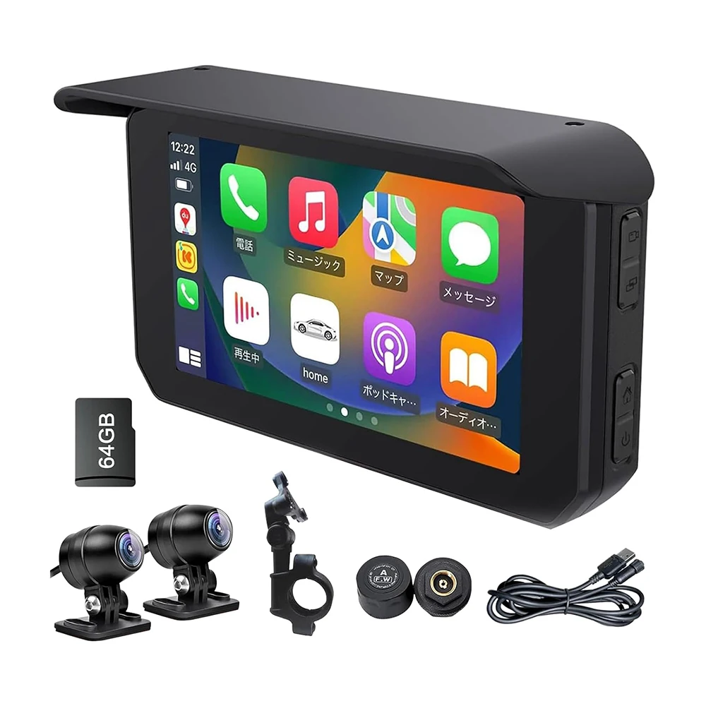 Motorcycle 5 inch Screen Motorcycle Outdoor GPS Navigation Carplay Android Auto Stereo Waterproof BT V5.0 Carplay