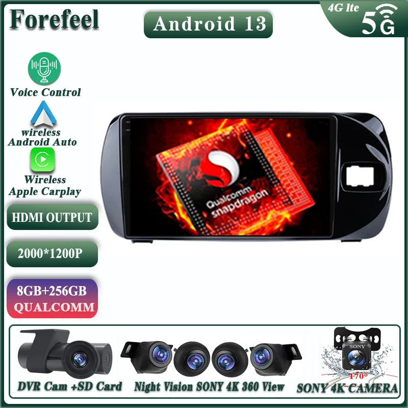Android 13 Qualcomm For Toyota Vitz 3 XP 130 2014 - 2019 Multimedia Car Vehicle Monitor Video Player Autoradio Navigation Radio