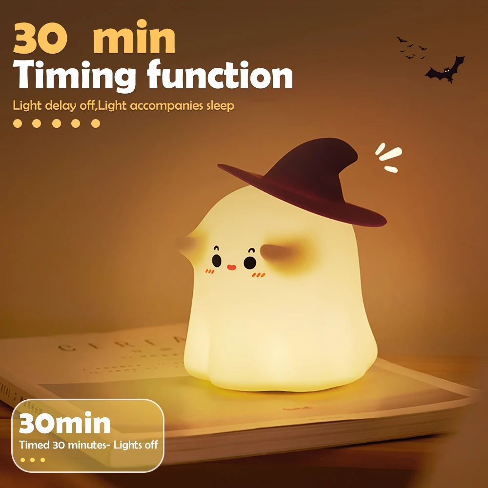 Description Picture 6 of itemFunny Silicone Ghost Night Light Dimmable Rechargeable Nursery Nightlights Beside Touch Lamp for Kids Room Halloween Decor