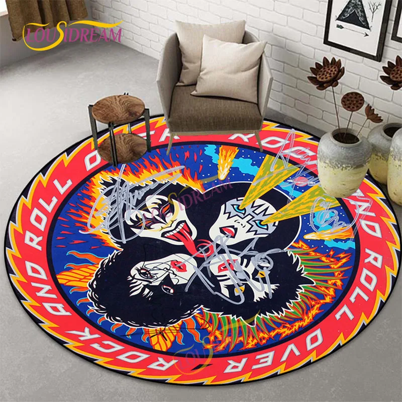 Rock Heavy Metal Band Art Carpet Round Flannel Kiss Band Carpet Anti