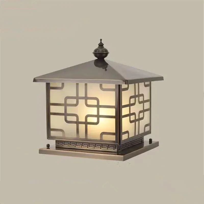 ELZRA Outdoor Electricity Post Lamp Vintage Creative Chinese Brass Pillar Light LED Waterproof IP65 for Home Villa Courtyard