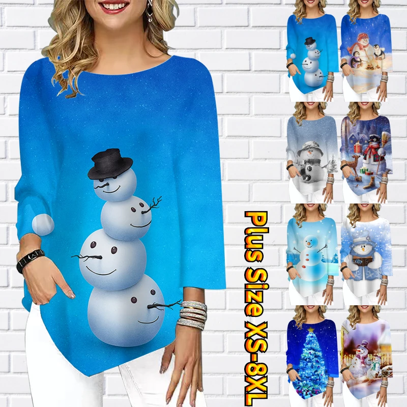 

Women's T Shirt Tee Sweatshirt Active Streetwear Christmas Sparkly Print Snowman Christmas Round Neck 3/4 Length Sleeve XS-8XL
