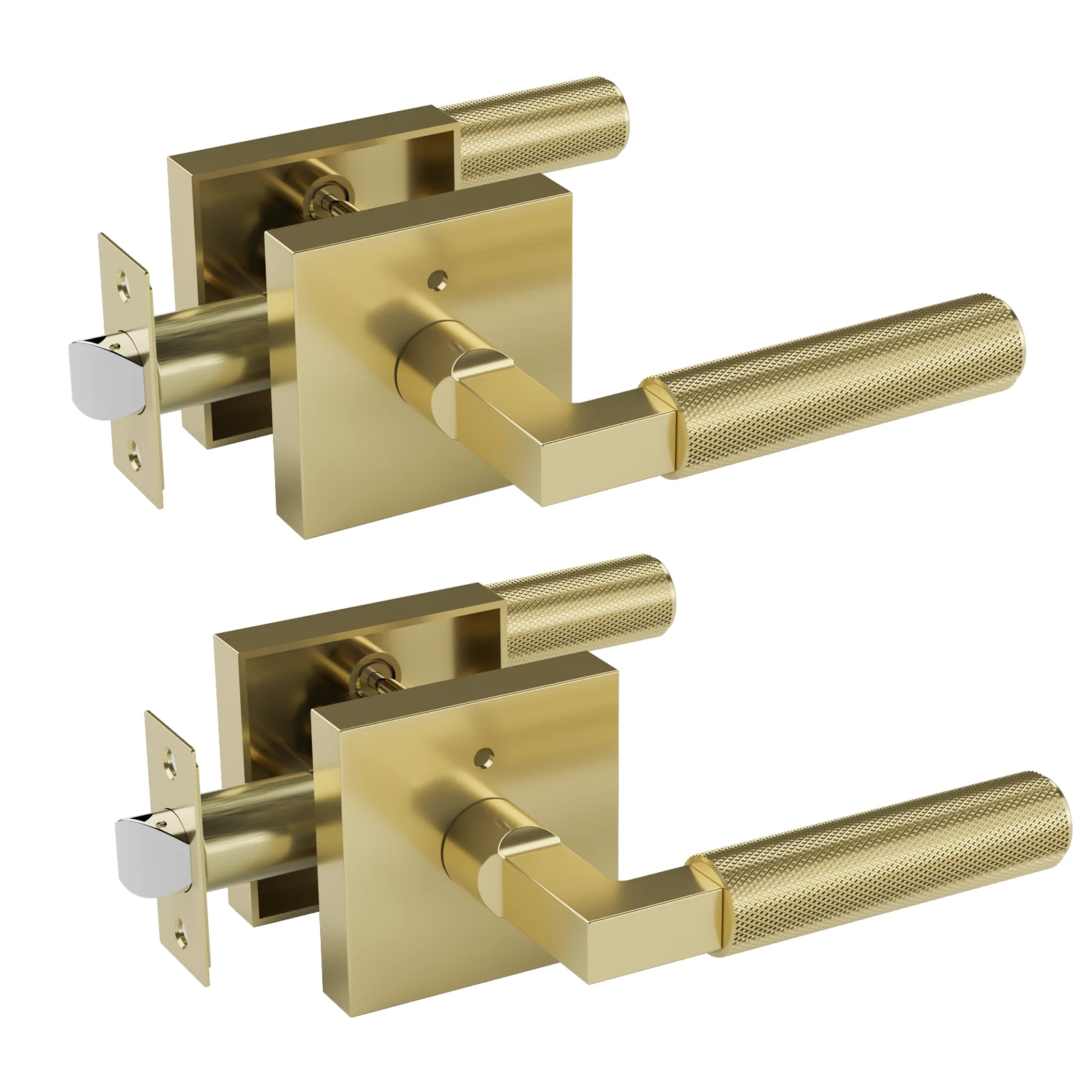 Privacy Door Handle Knurled Handle Lever 2PCS Viladepot Painted Matt Gold Bedroom Bathroom Passage Door Lock Reversible Keyless
