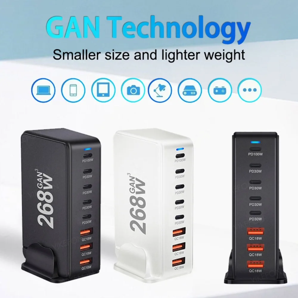 268W Gan Fast Charging PD 100W PD 30W PPS QC3.0 Charger for Home Office for Smartphone Laptop iPad Quick Charge Socket Adapter