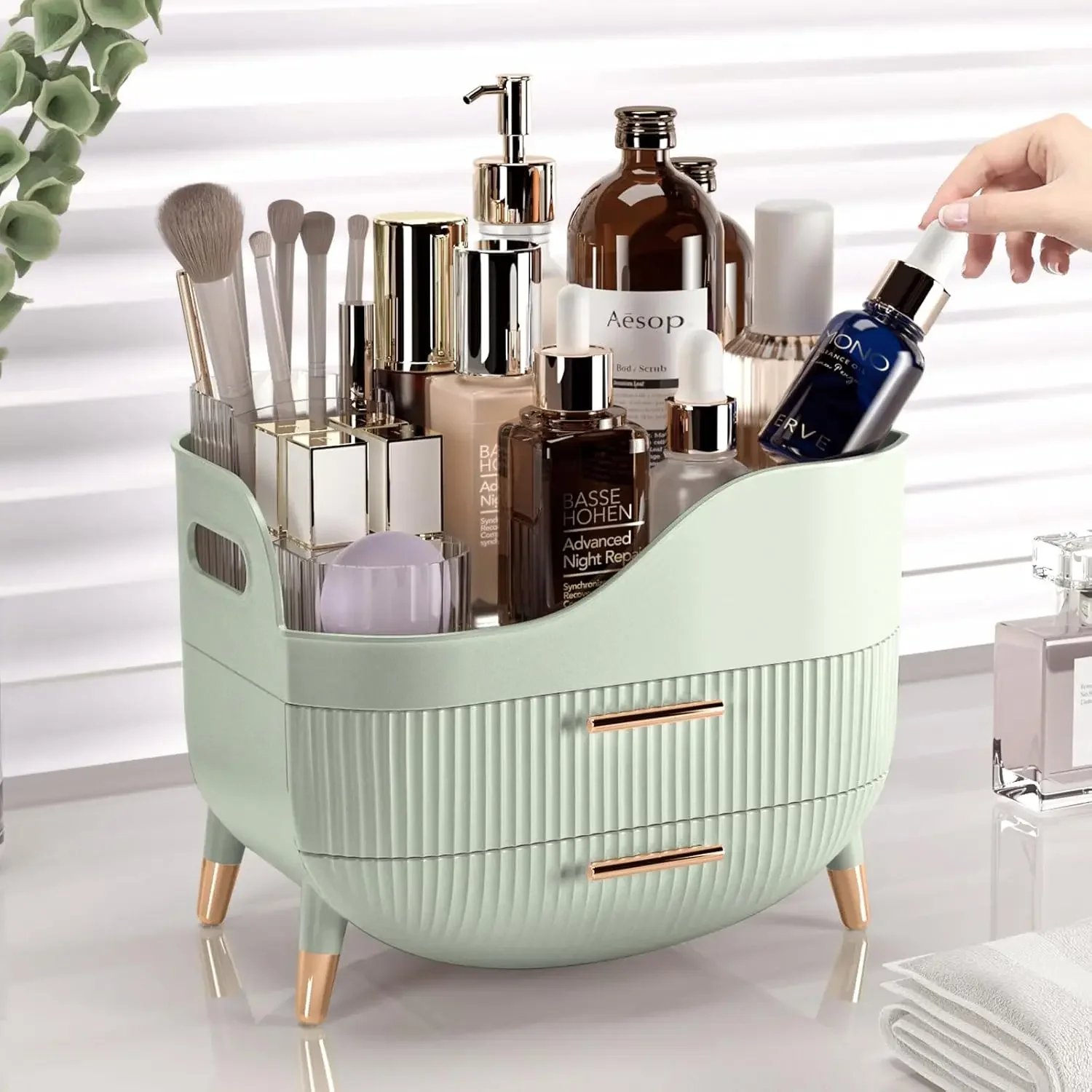 Skincare Organizer for Vanity,Storage Box with Handle,Large Cosmetic Display case for Dresser, Bathroom Countertop 4