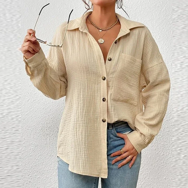 100% Cotton Gauze Shirts For Women Casual  Long Sleeve Top Button Up Office Lady Elegant Blouses Camisa Feminina