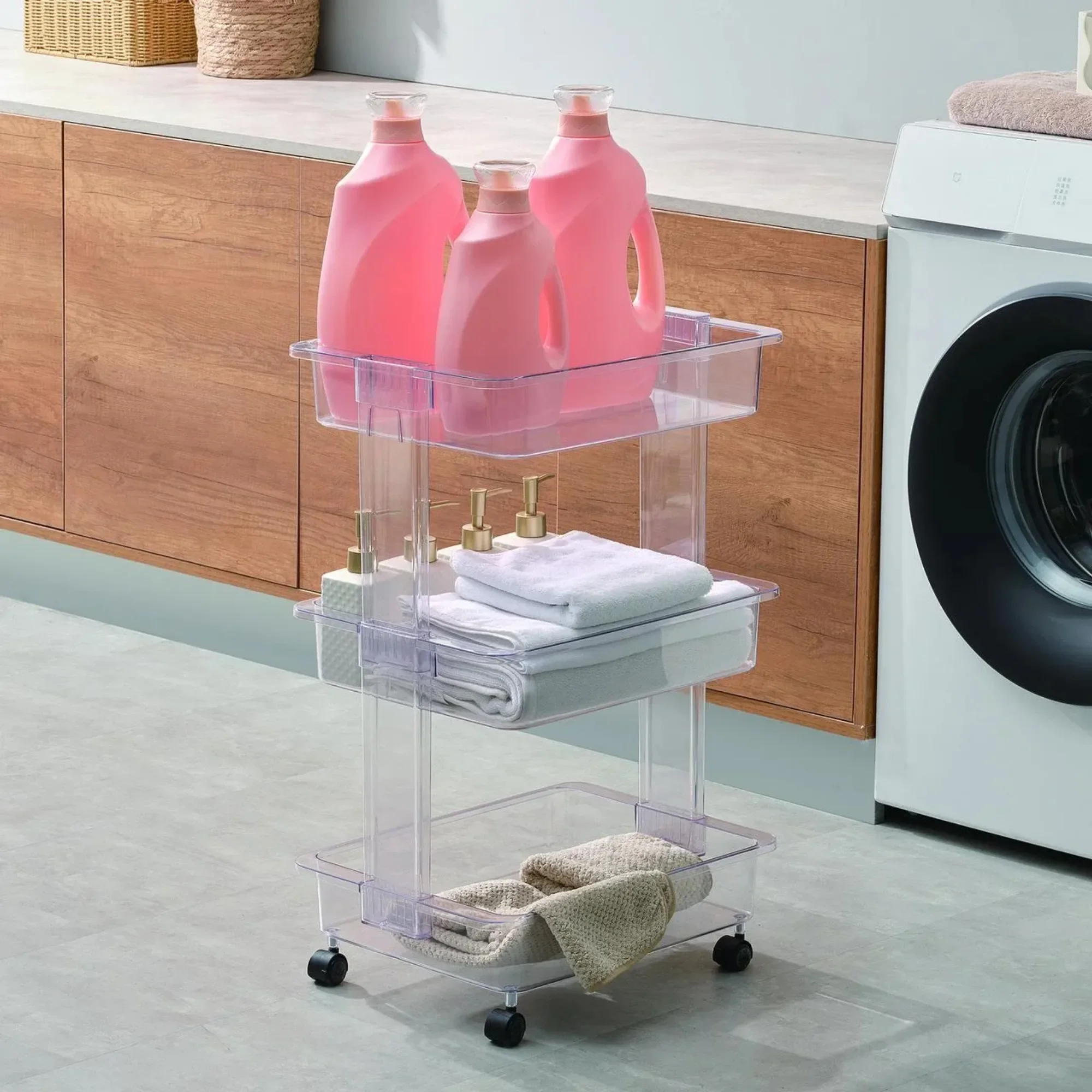 3 Tier Plastic Clear Utility Storage Cart Adult Size, Mobile Organizer for Bathroom, Kitchen & Office