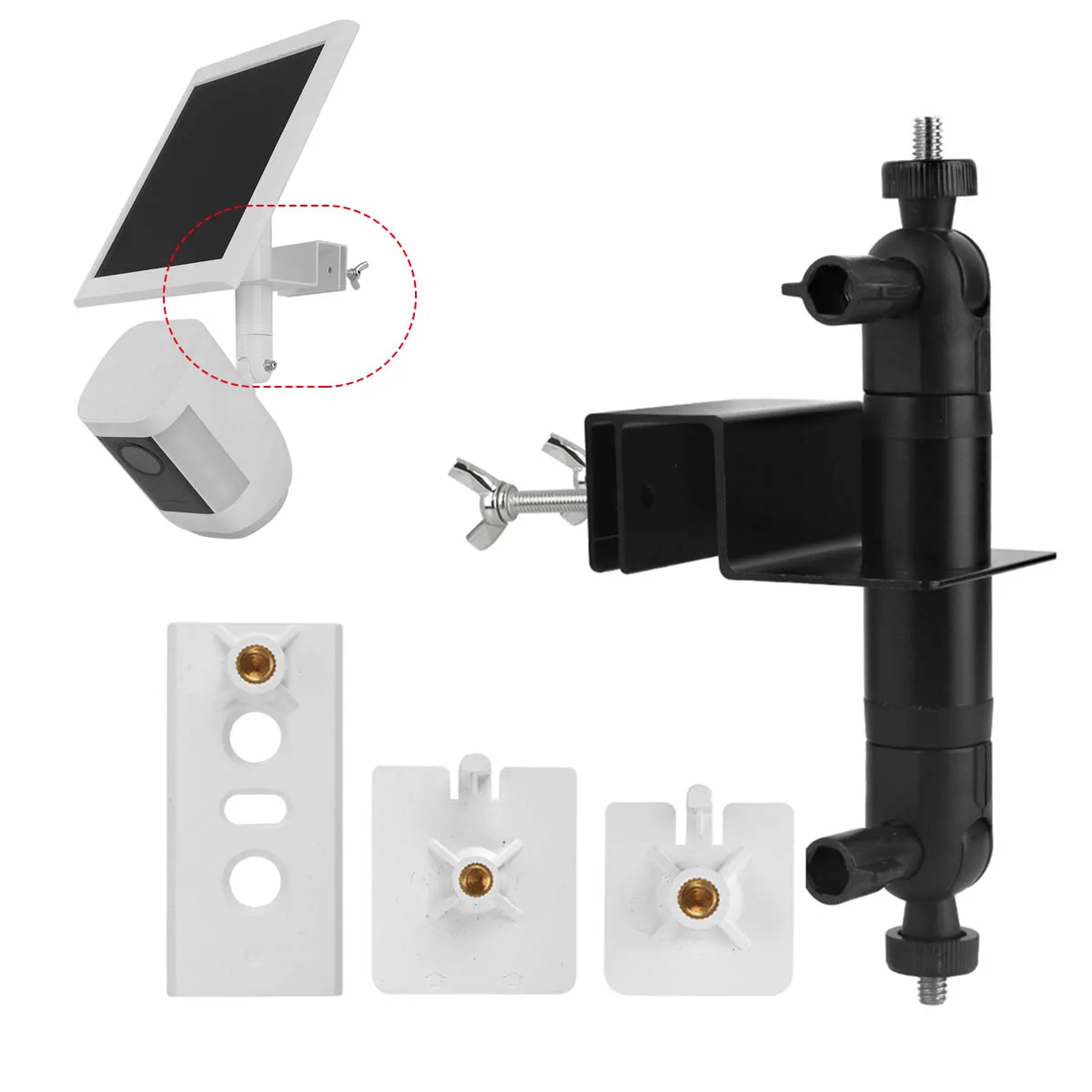 360&deg; Outdoor Surveillance Camera and Solar Panel Mount For Arlo EufyCam Ring Spotlight Cam Gutter Mount No Drill Holes Wall Mount Bracket