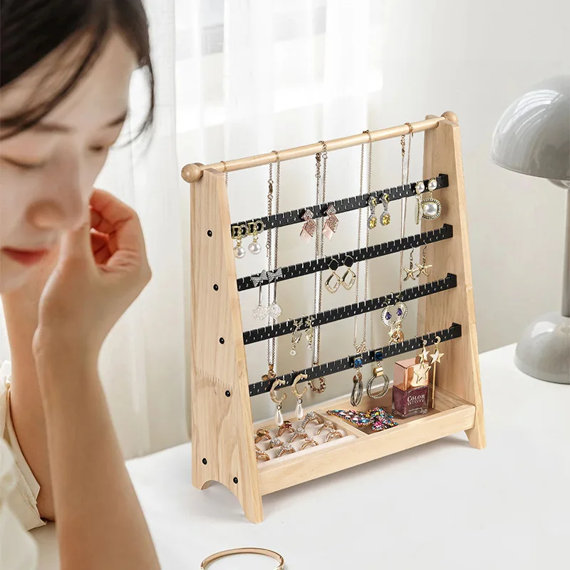 Wooden 5 Layer Jewelry Display Stand Disassembly Multi -function Necklace Shelf Ring Tray Jewelry Shop Earrings Stand Storage