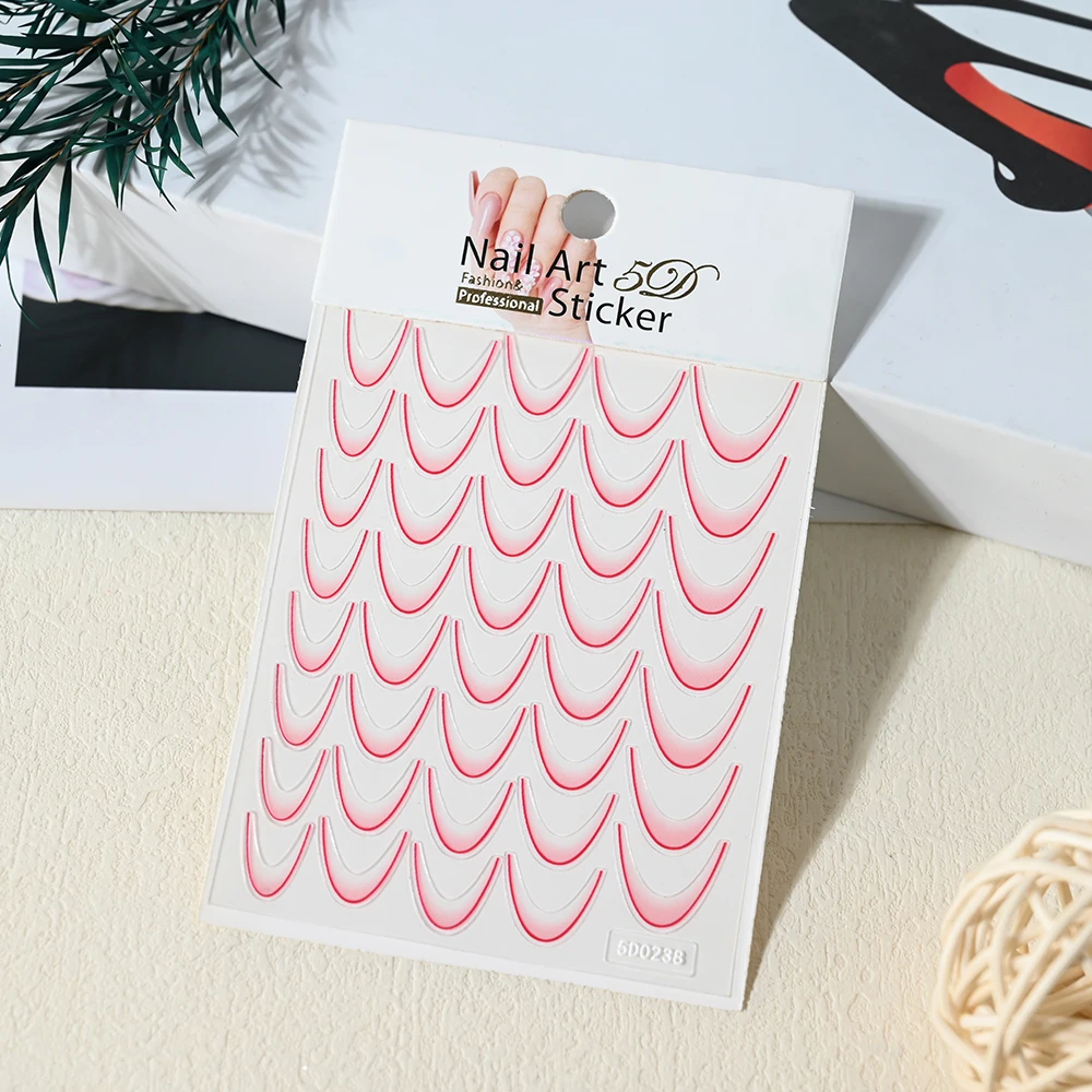 French Gradient Nail Sticker 3D - Crescent Design Nail Decal & Manicure Guide