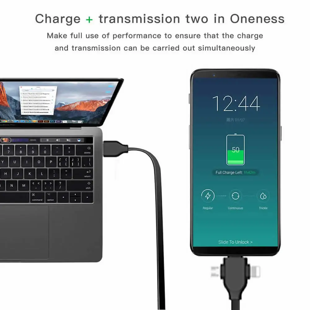 Universal Retractable 3-in-1 Fast Charging Cable with USB, Micro USB, and Type-C Connectors