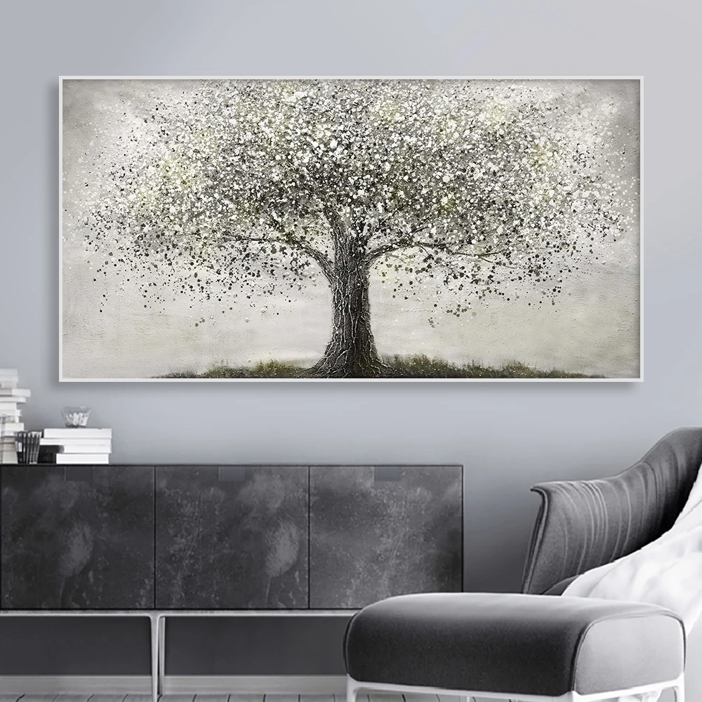 Black-and-White-Tree-of-Life-Poster-Modern-Oil-Painting-Print-on-Canvas