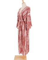 Women's Beach Cover Ups Open Front Tie Dye Maxi Cardigan Kimono Swimsuit with Belts - Image 5