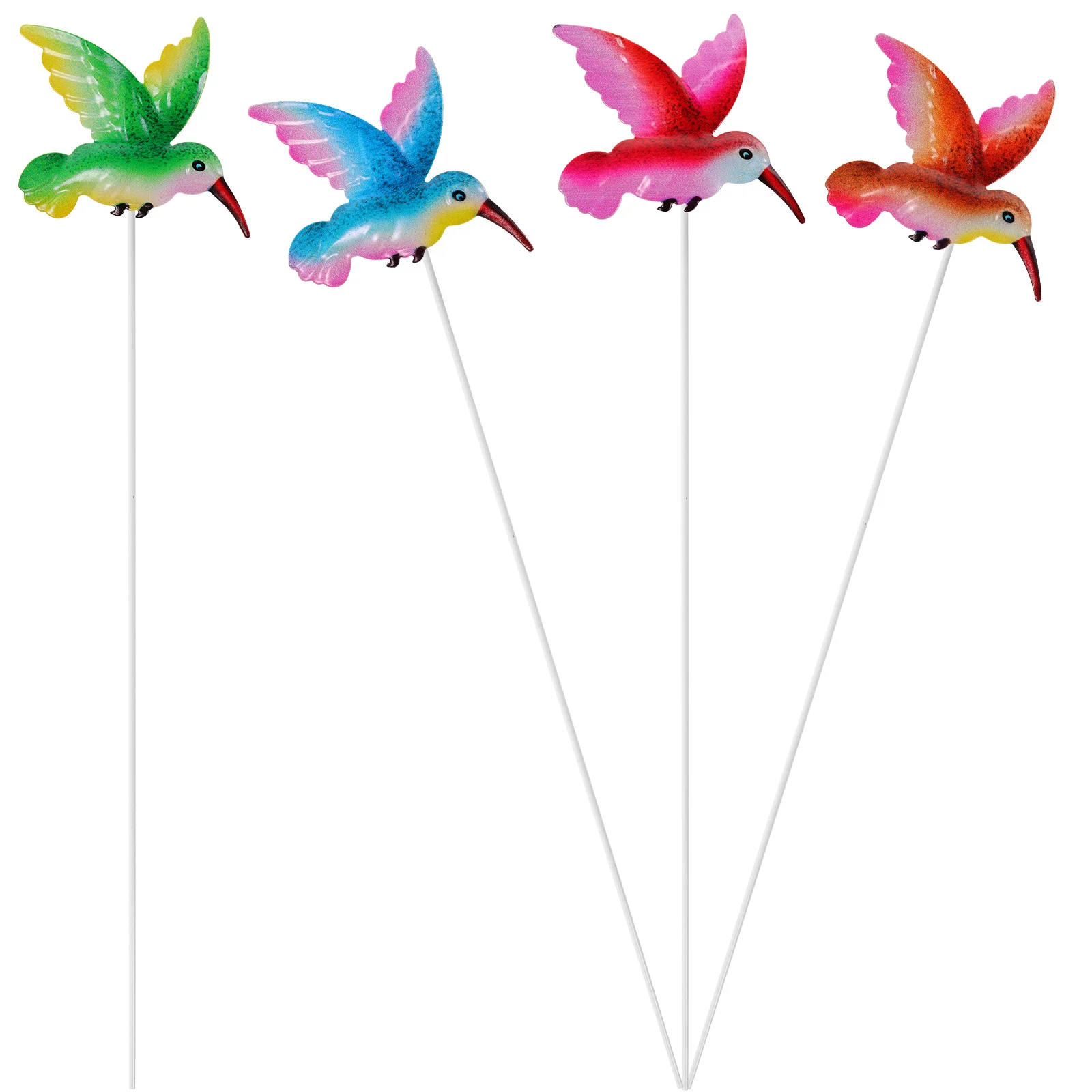 

4 Pcs Iron Garden Insert Metal Ornaments Plants Flowers Decoration Hummingbird Lawn Stakes Grass Decorative Home