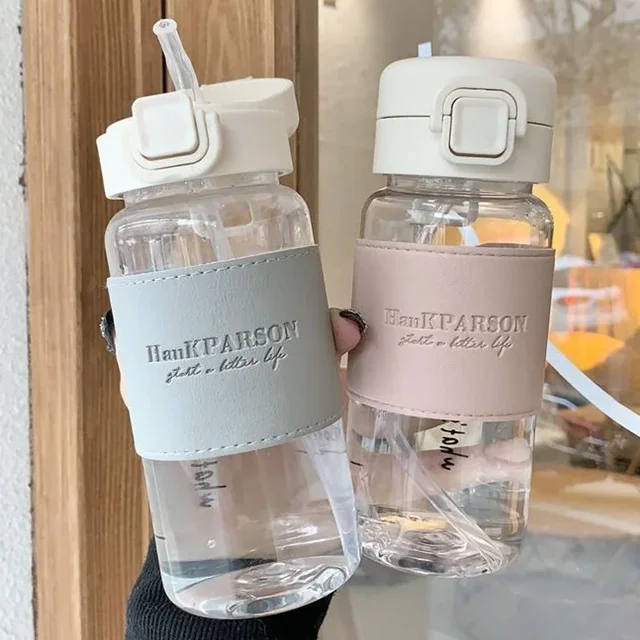 500ml Water Bottle with Straw Portable Clear Leakproof Drinking Bottle Outdoor Travel Office Essential Coffee Tea Water Bottle 2