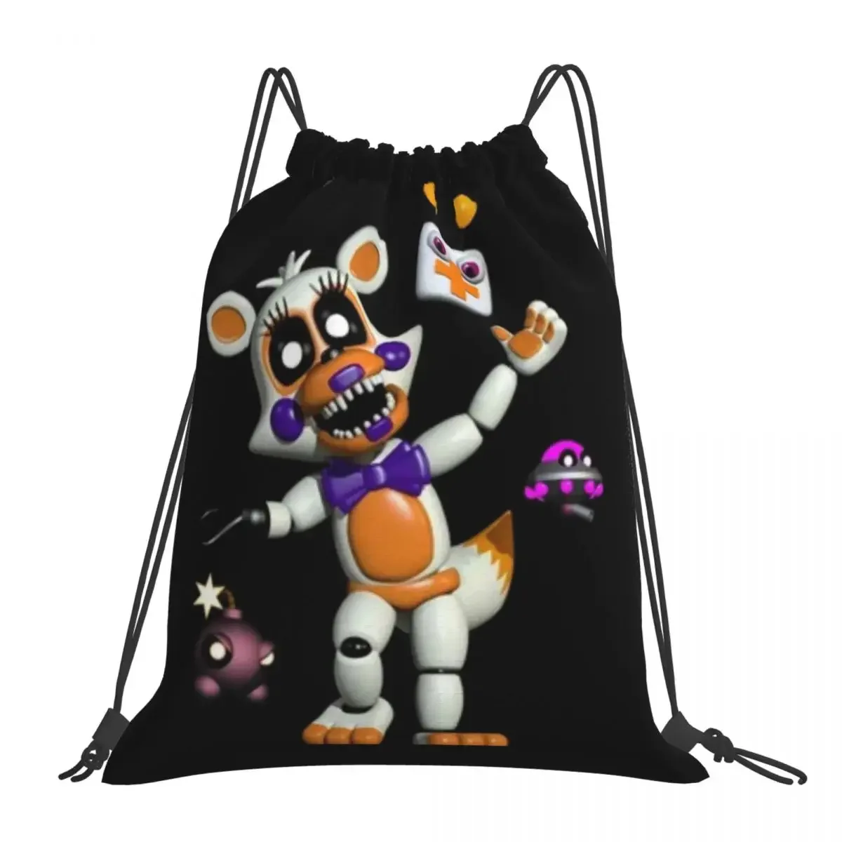 

FNaF Lolbit Backpacks Casual Portable Drawstring Bags Drawstring Bundle Pocket Storage Bag BookBag For Man Woman Students