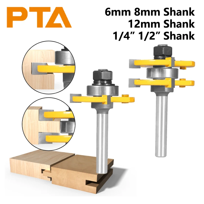 2PCS 6/6.35/8/12/12.7MM Shank 35MM 47.6MM T&G ASSEMBLY Cutter Router Bit Woodworking Milling Cutter for Wood Face Mill