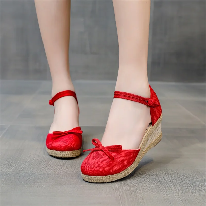 

Espadrilles Wedges Sandals Women 2023 Summer Shoes Ladies Casual Comfort Hemp Heeled Sandals Elegant Pumps Sandálias Feminina
