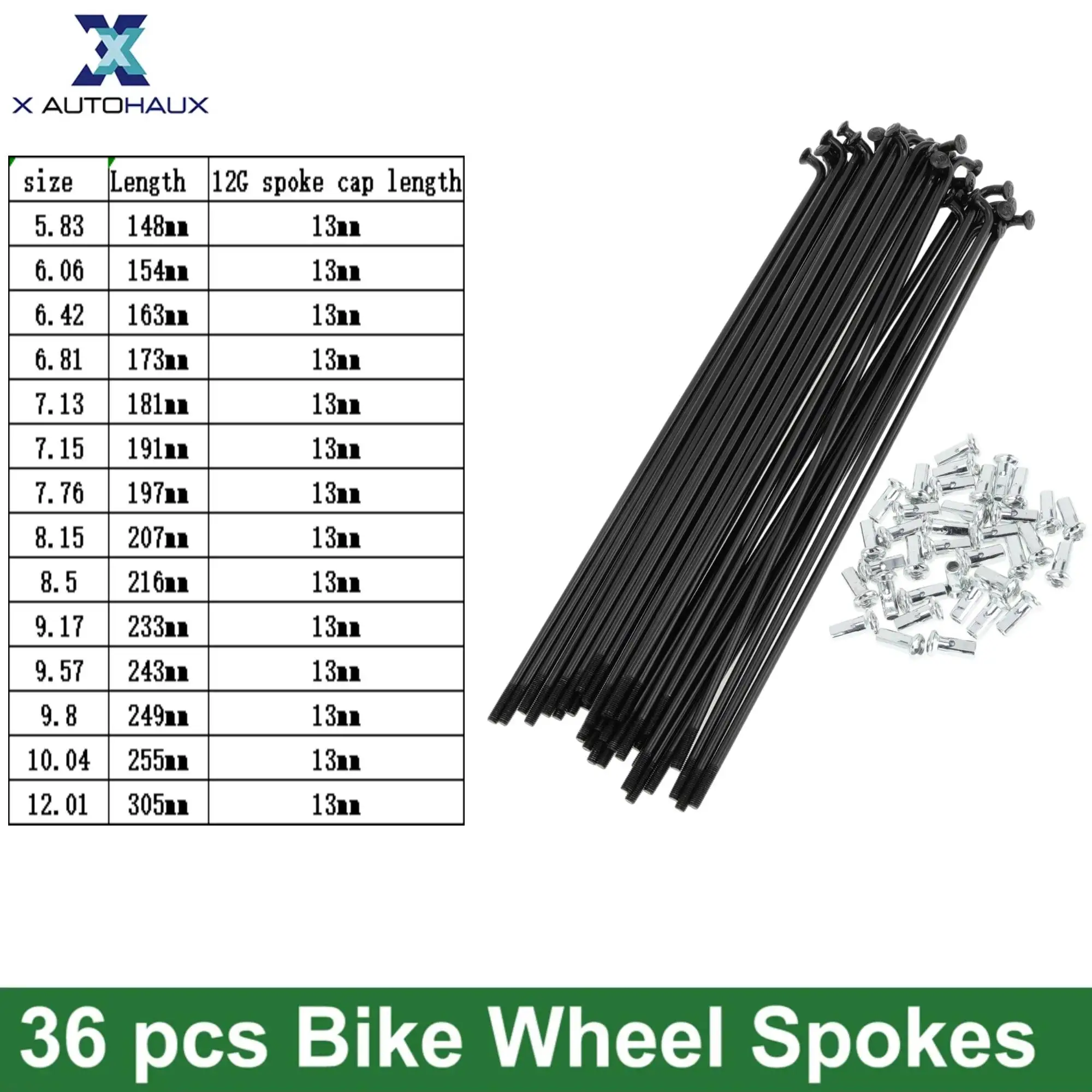 WANXISCARF Lot De 10 Rayons De Roue De Vélo 13 G De Diamètre 2,3 Mm De Longueur 102–256 Mm En Acier #45 + Tétons (117 Mm